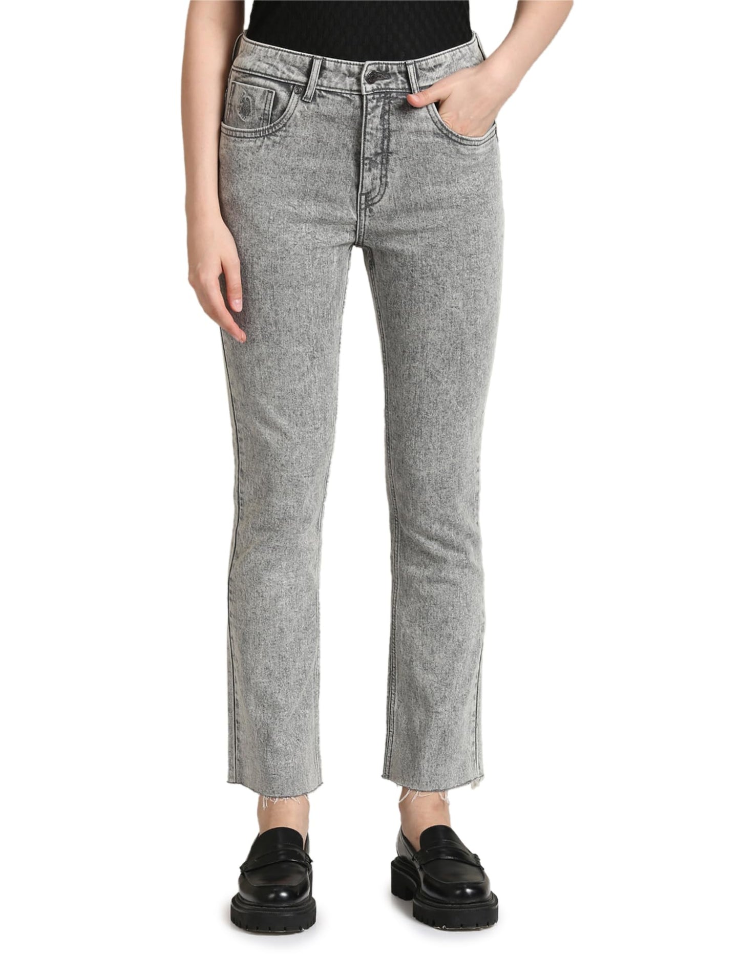 U.S. POLO ASSN. Women's Bootcut Fit Acid Wash Jeans (UWAW23JN063_Grey_34)
