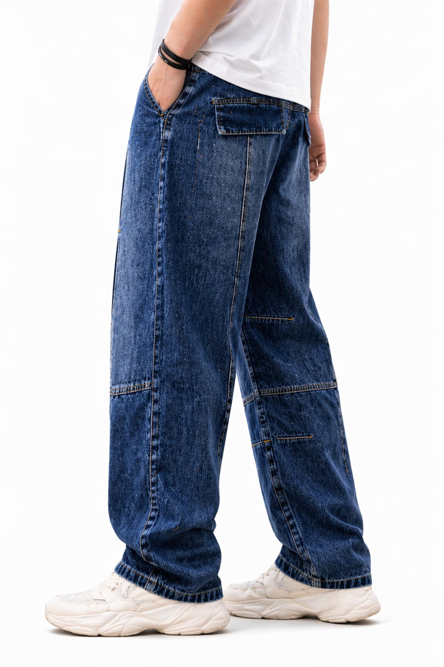 Ben Martin Dark Blue Baggy Jeans for Men | Loose Fit Wide Leg Denim Pants | Streetwear Relaxed Fit Casual Jeans: | Stretchable Cotton Blue Jeanss 34