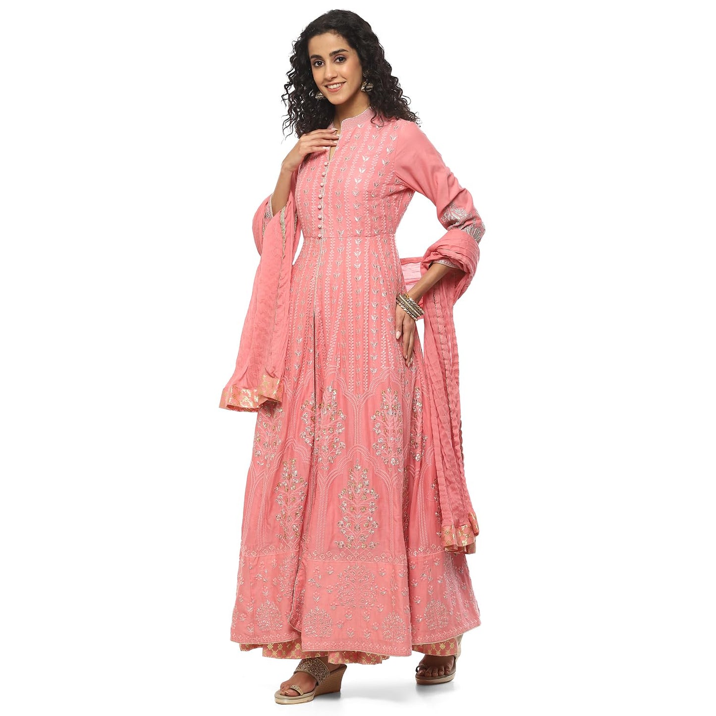 BIBA WOMEN EMBROIDERY ANARKALI SALWAR KURTA DUPATTA(SKD5876_BLUSH PNK_34)