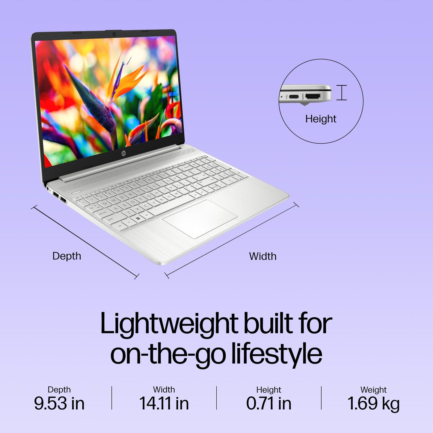 HP 15s, 12th Gen Intel Core i3-1215U Laptop (8GB DDR4, 512GB SSD) Anti-Glare, 15.6"/39.6cm,FHD, Win 11, MS Office 21, Silver, 1.69kg, Intel UHD Graphics, HD Camera, Dual Speakers, fy5006tu