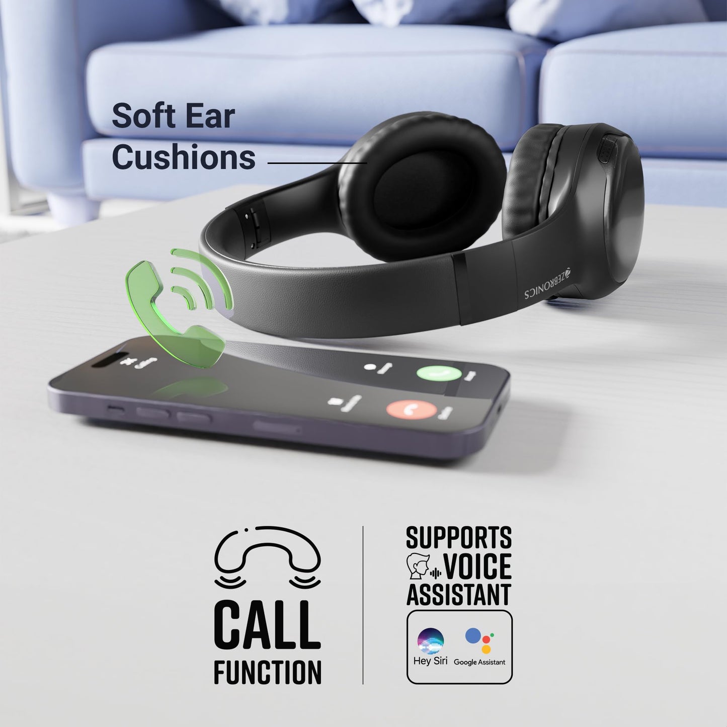 ZEBRONICS Thunder Max Bluetooth Over Ear Headphone with 120*Hrs Playback, 3 EQ Modes, 40mm Bass Driver, Fast Charging, ENC, Gaming Mode, Dual Pairing, BT v5.4, AUX, Metallic Finish (Black)