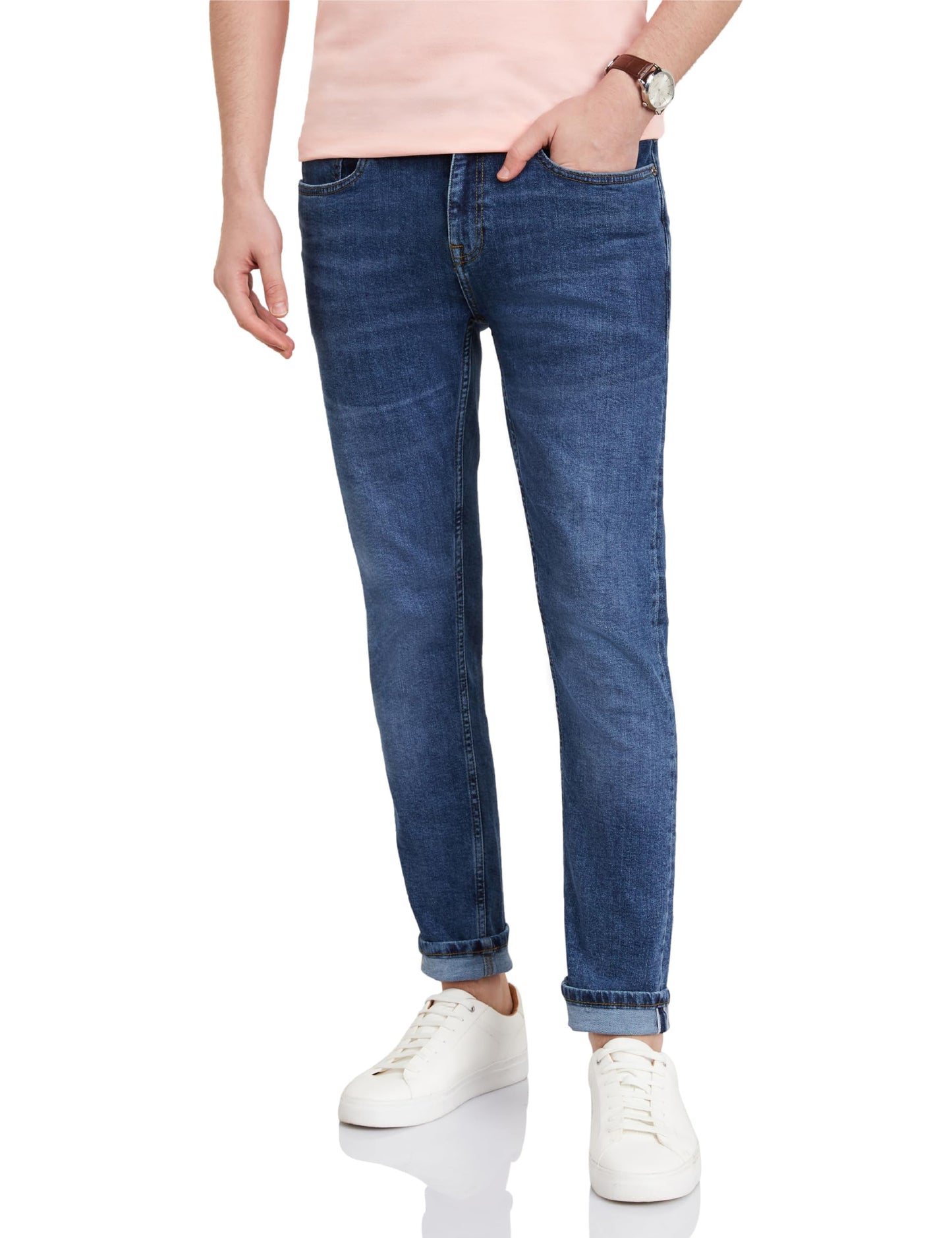 Symbol Premium Men's Slim Fit Selvedge Mid Rise Jeans (Cotton Stretch | Authentic & Crafted) (SP-S24-M-DNM-101_Mid-Indigo_30), Blue
