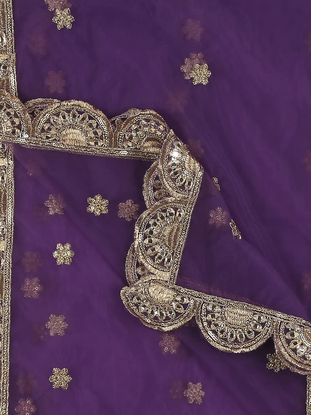 DUPATTA BAZAAR Women's Purple Embroidered Net Dupatta With Scallops, free size