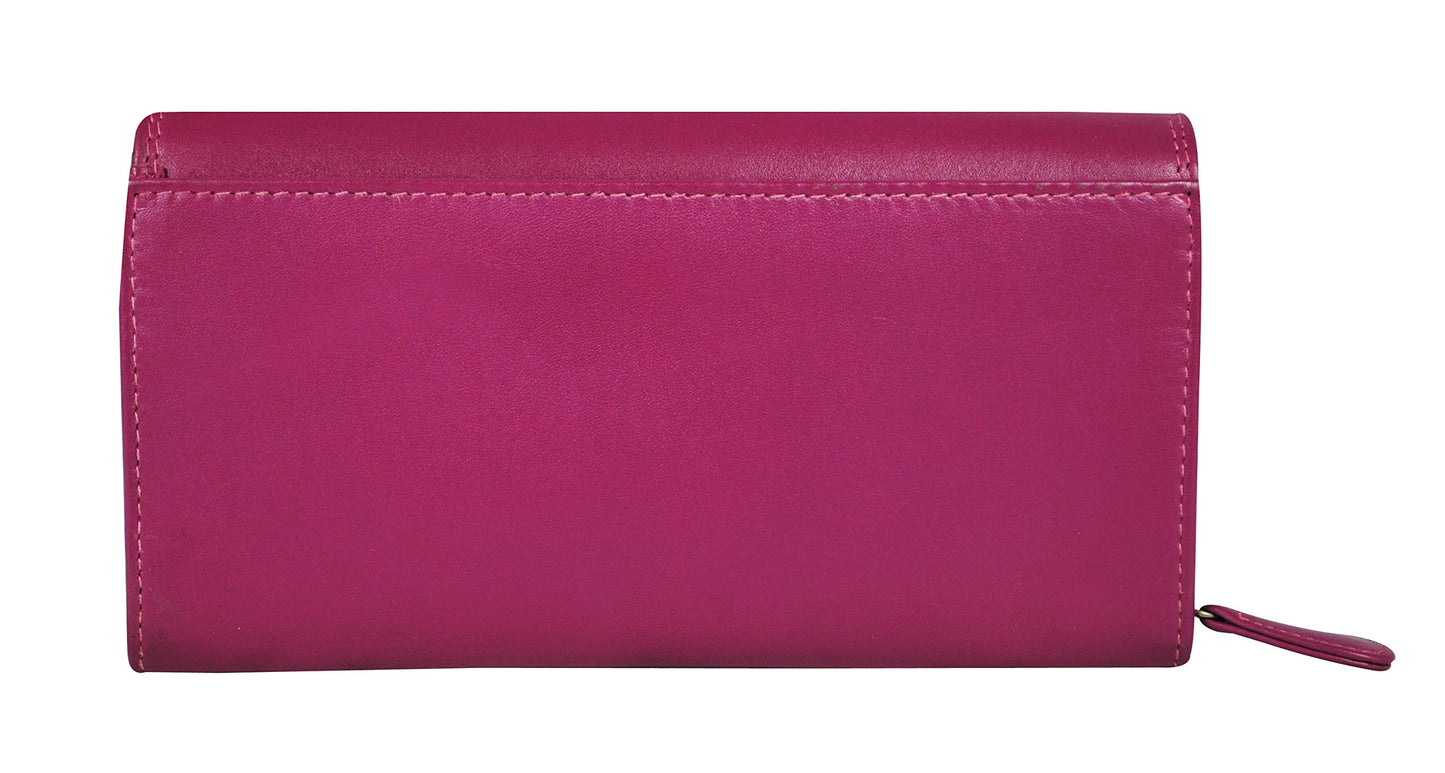Women's Genuine Leather Wallet-Long Purse Wallet with Multiple Card Slots, Zip Pocket and Note Compartment (Pink)