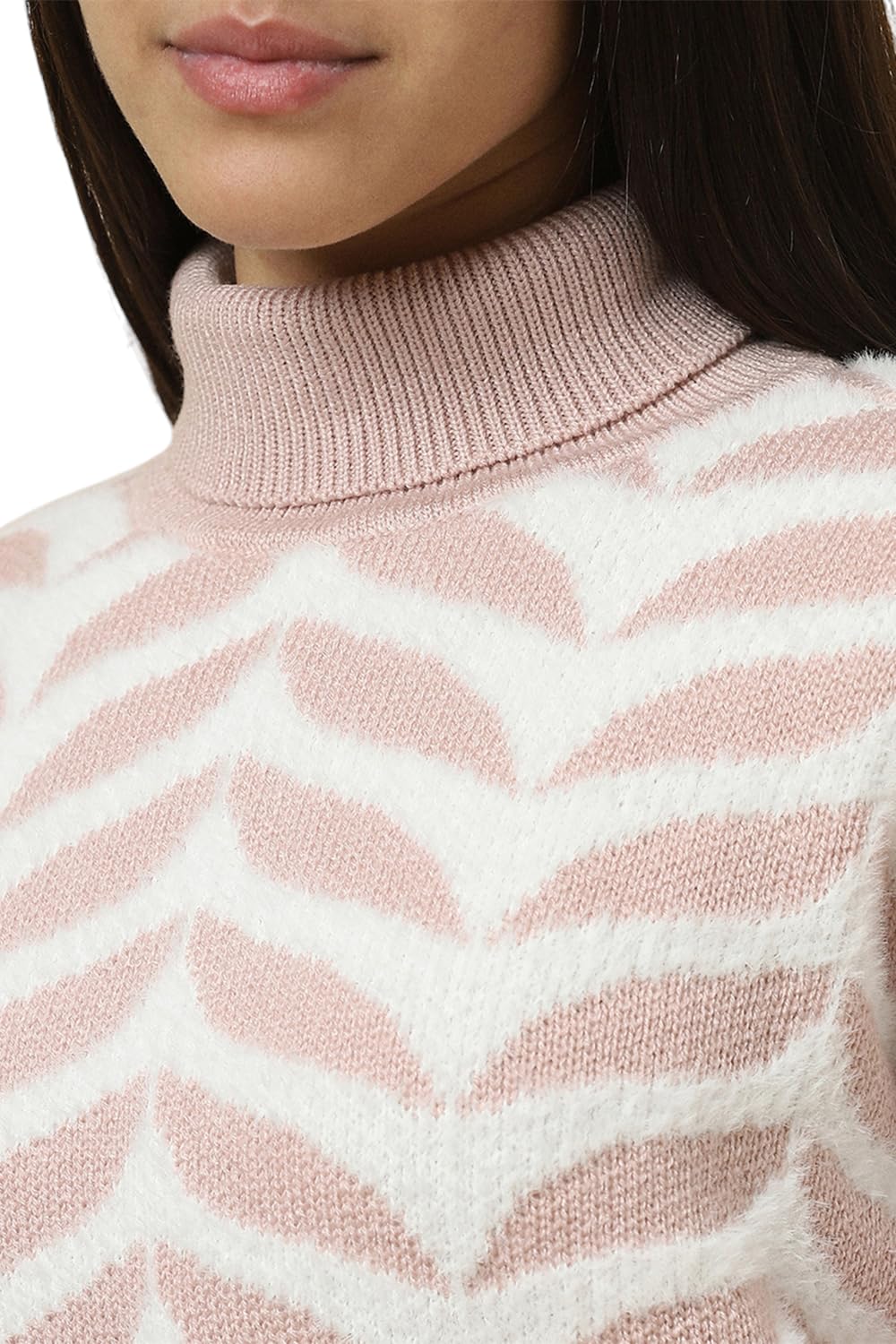 Allen Solly Women Pink Print Turtle Neck Casual Sweater