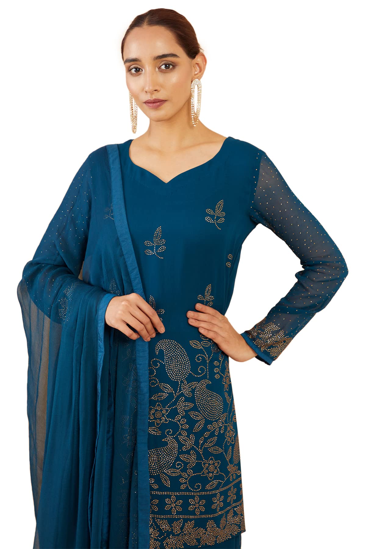 Soch Women Blue Georgette Embellished Suit Set