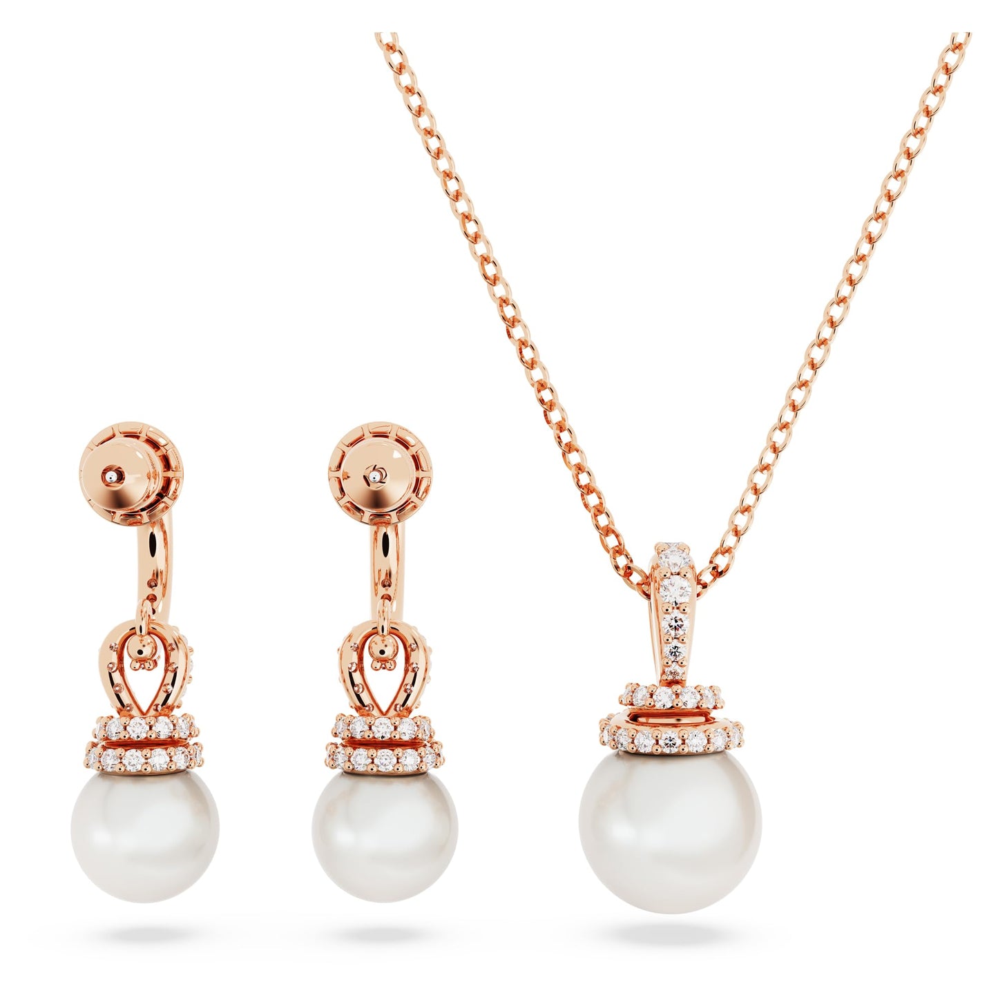 Swarovski Women Originally Pendant And Earrings Set, White, Rose Gold-Tone Plated