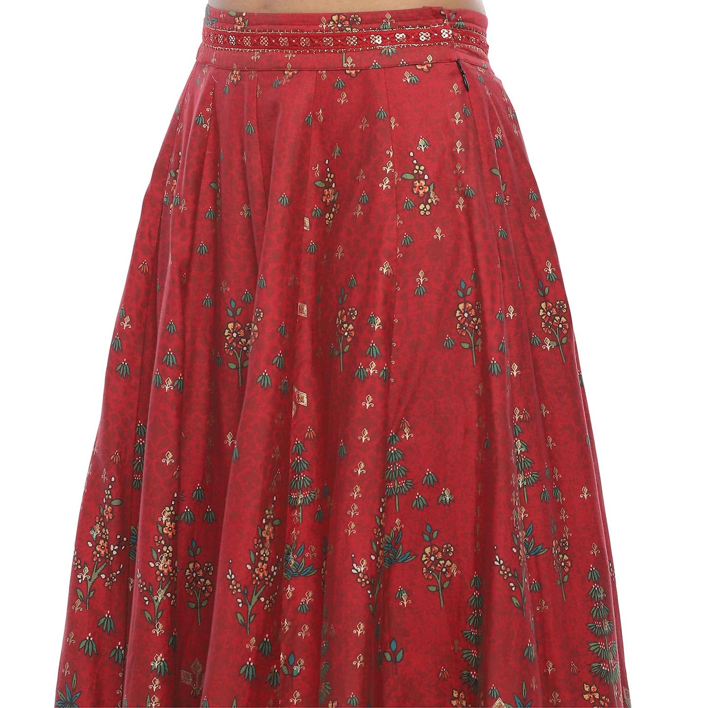 BIBA Women's Polyester Lehenga Sets (FEST2741AW24RED_Red_42)