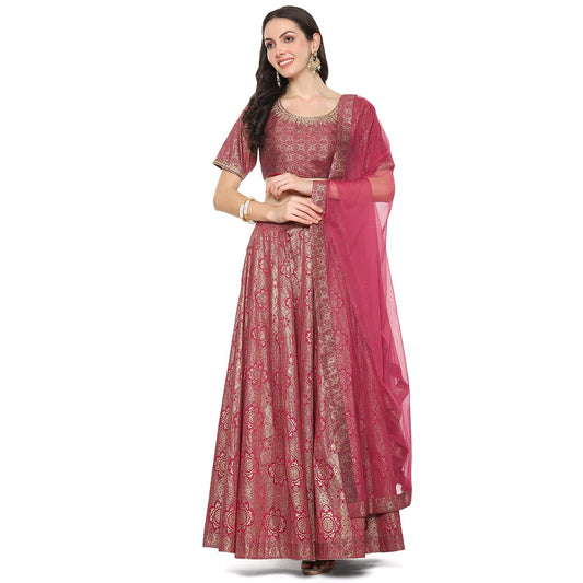 BIBA Womens Cotton Blend Printed Readymade Lehenga Choli Set (Skdassorted8935_Meganta_42)