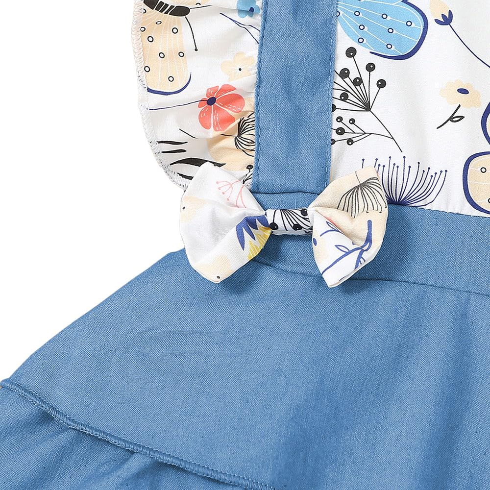 Hopscotch Girls Graphic Cotton Butterfly Sleeves Fit Flare Plain Casual Dresses in Blue Color for Ages 9-12 Months (GOO-4681165)