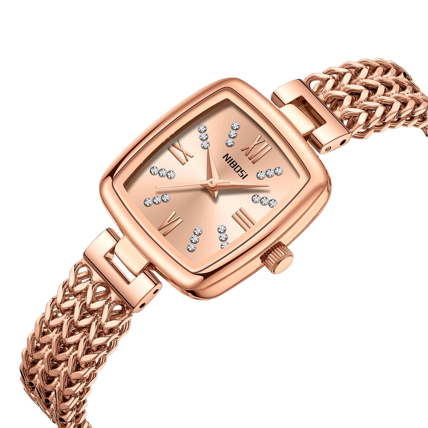 IBOSI Women Watches Analog Quartz Diamond Square Ladies Watch Stylish Elegant Waterproof Stainless Steel Jewelry Bracelet (Rose Gold)