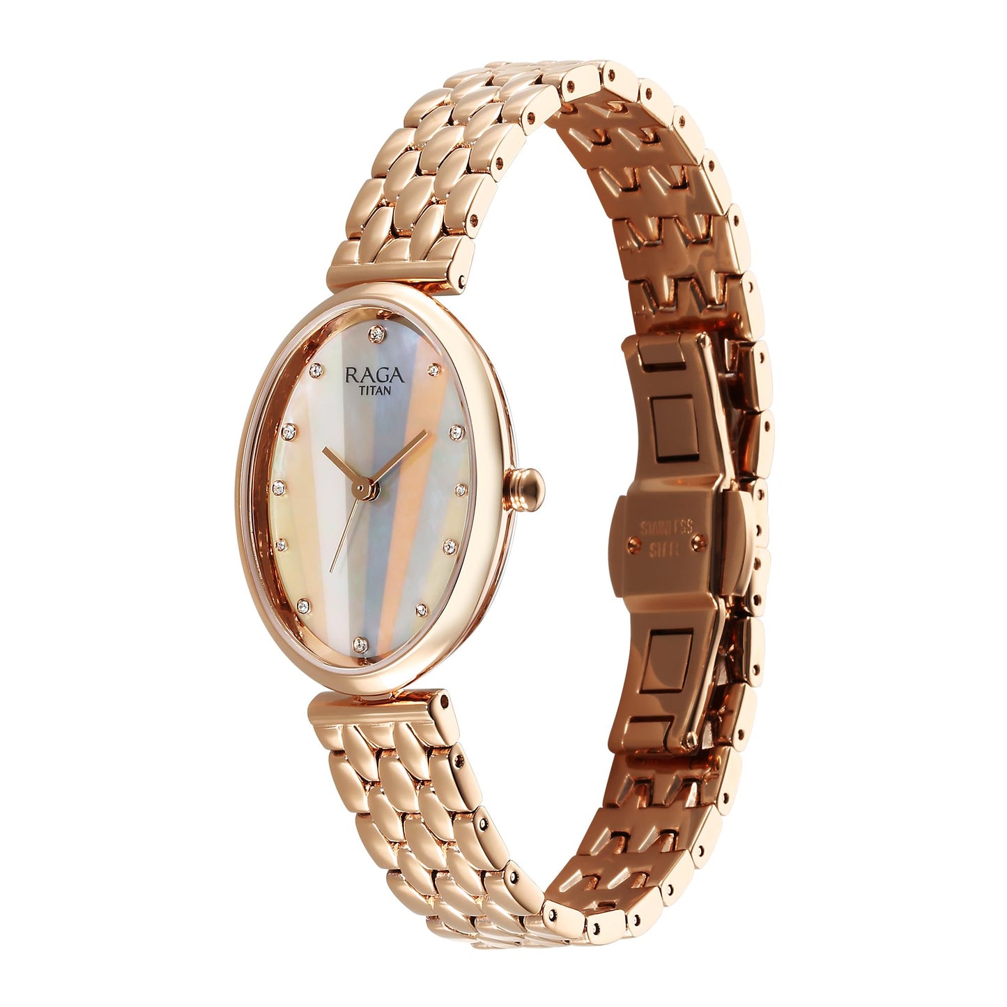 Titan Raga Memoirs Quartz Analog Mother of Pearl Dial with Rose Gold Metal Strap Watch for Women/NT95258WM01F