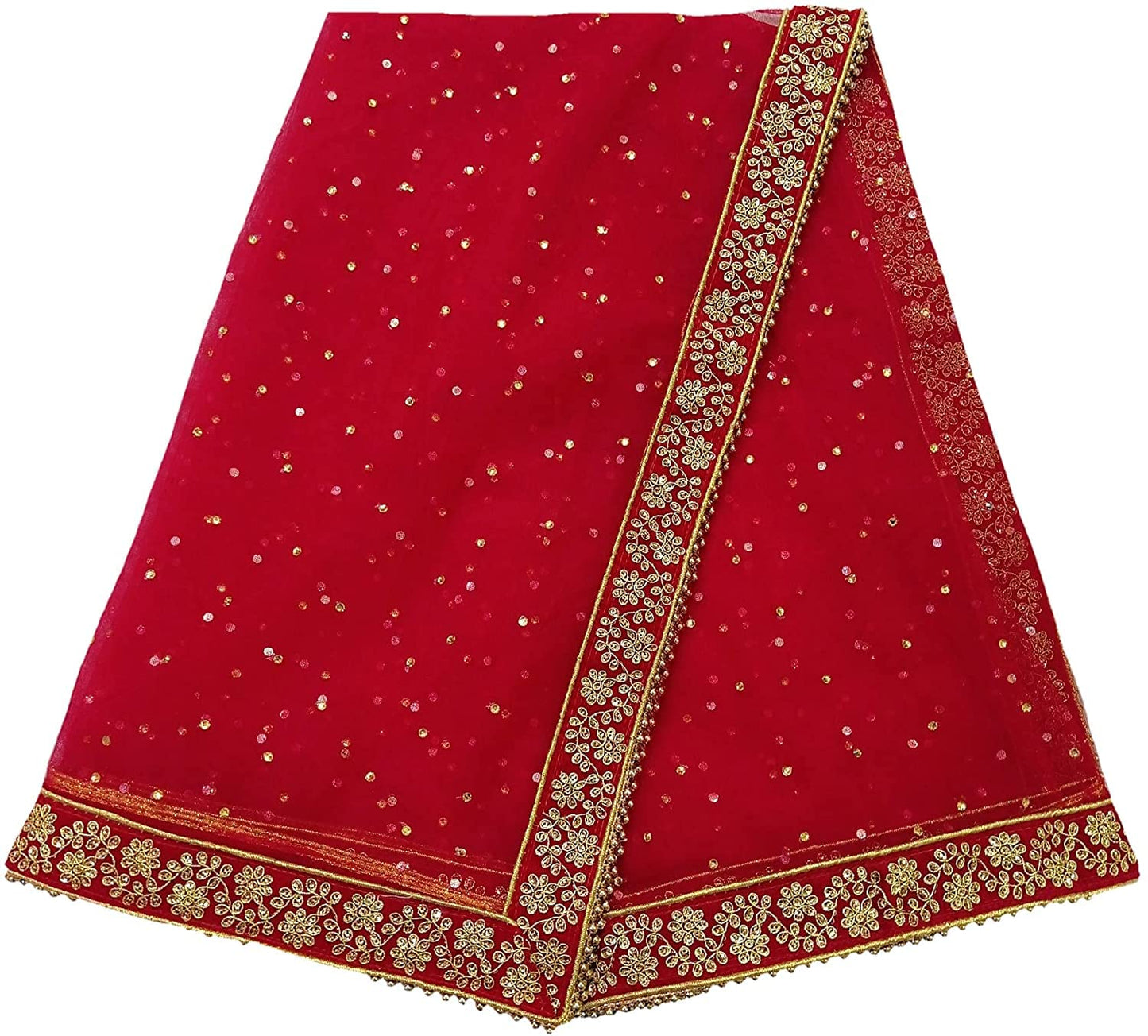 Navti Creations Women's Embroidered Net Dupatta (44652_Red_Free Size)