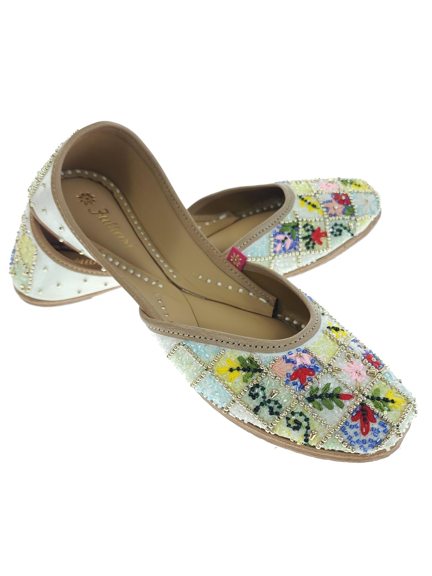 Fulkari Women Paradise Gold Multi Formal Genuine Soft Leather Jutis | Bite and Pinch Free Juttis | Punjabi Jutti | Girl's Wedding Flat Ladies Mojari Ethnic Juti |