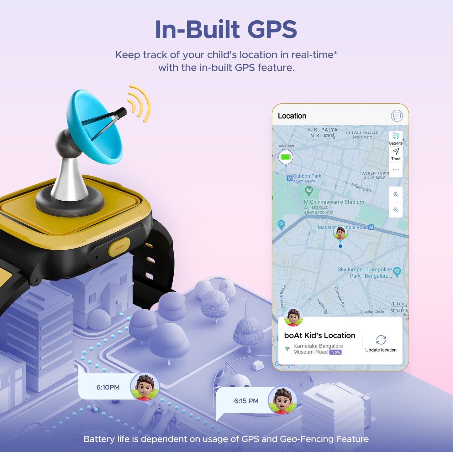 boAt Wanderer Smart Kids Watch w/ 2-Way Video & Voice Calls, SOS, Geo Fencing, Restrict Unknown Calls, Parental Controls,2MP Camera 1.43" (3.6 cm) HD Display Fitness Smart Watch (Sunshine Yellow)