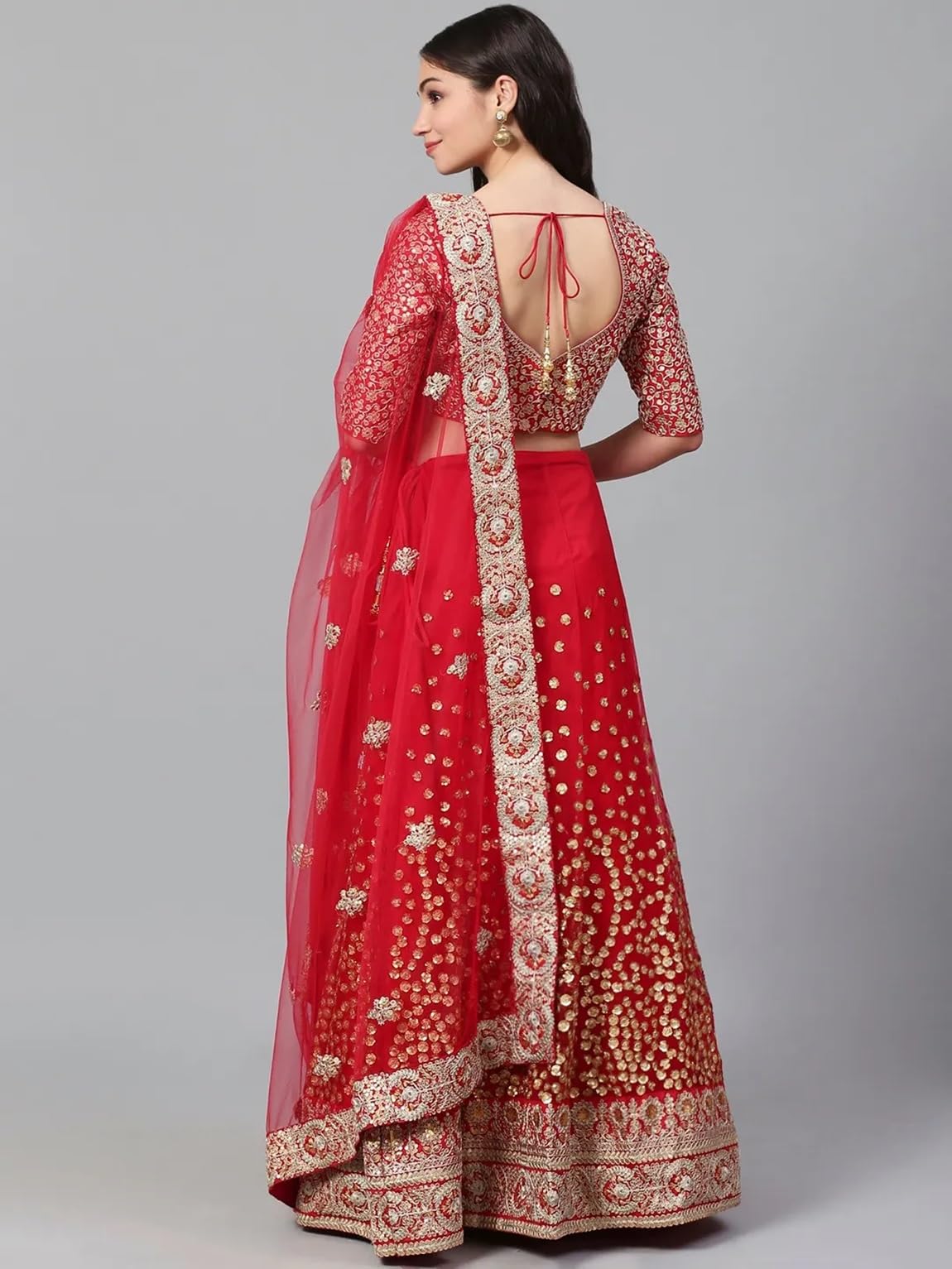 Prasheem Fashion Women's Net Lehenga Choli with Heavy Sequence Work and Dupatta (pack of 1 Red)