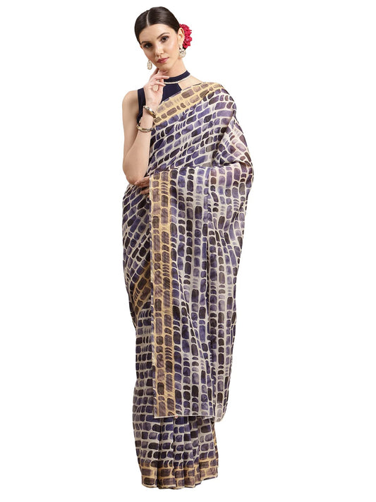 Ahalyaa Women's Purple Chanderi Digital Print Saree (AHSR-UNS-24-FF)