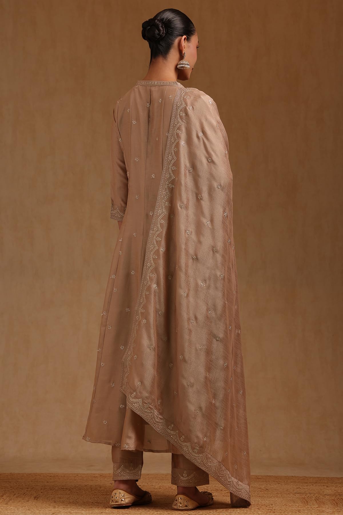 Soch Womens Beige Vichitra Zari Embroidered Salwar Suit With Sequins