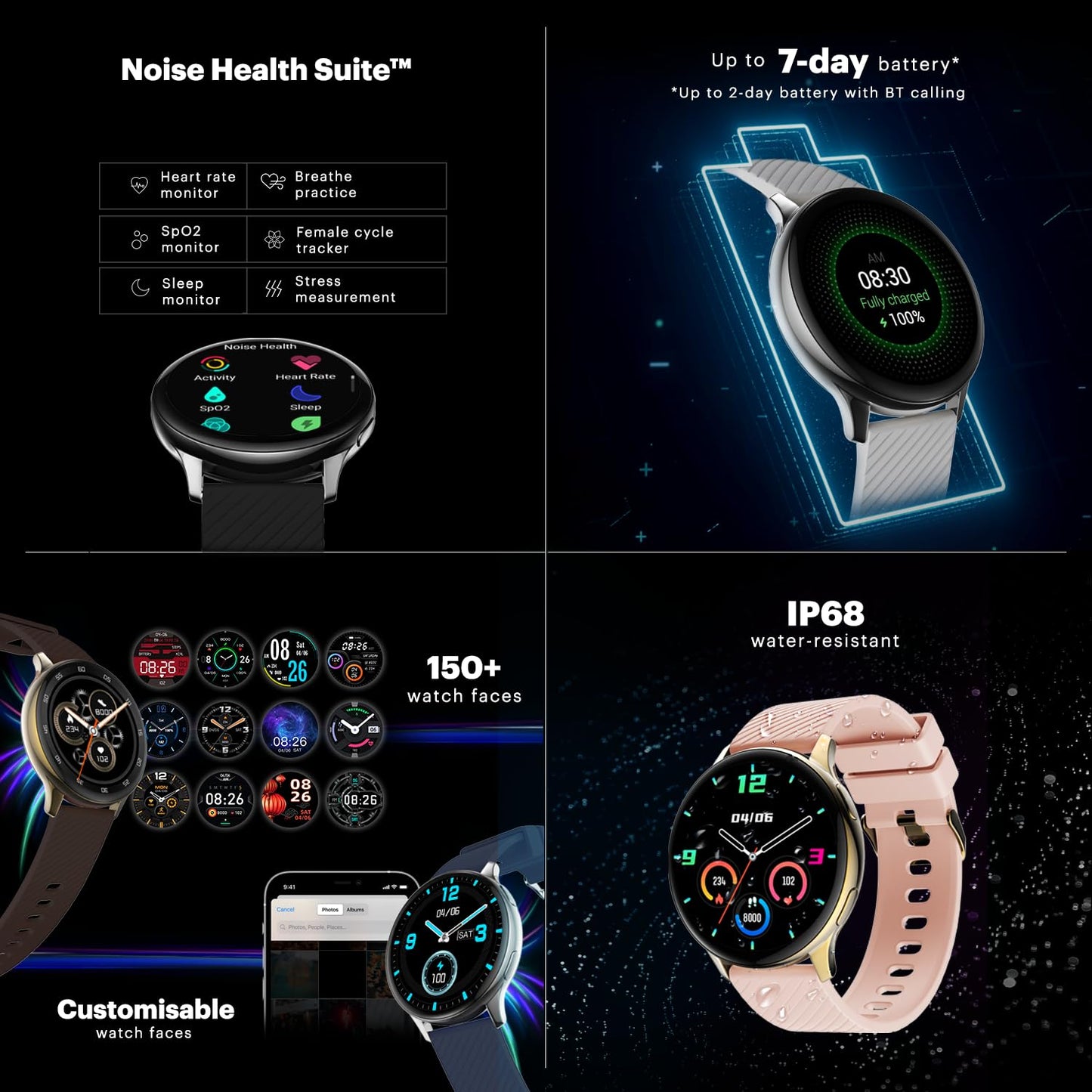 Noise Vortex Plus 1.46 AMOLED Display, AoD, BT Calling, Sleek Metal Finish, 7 Days Battery Life, All New OS with 100+ Watch Faces & Health Suite (Black)