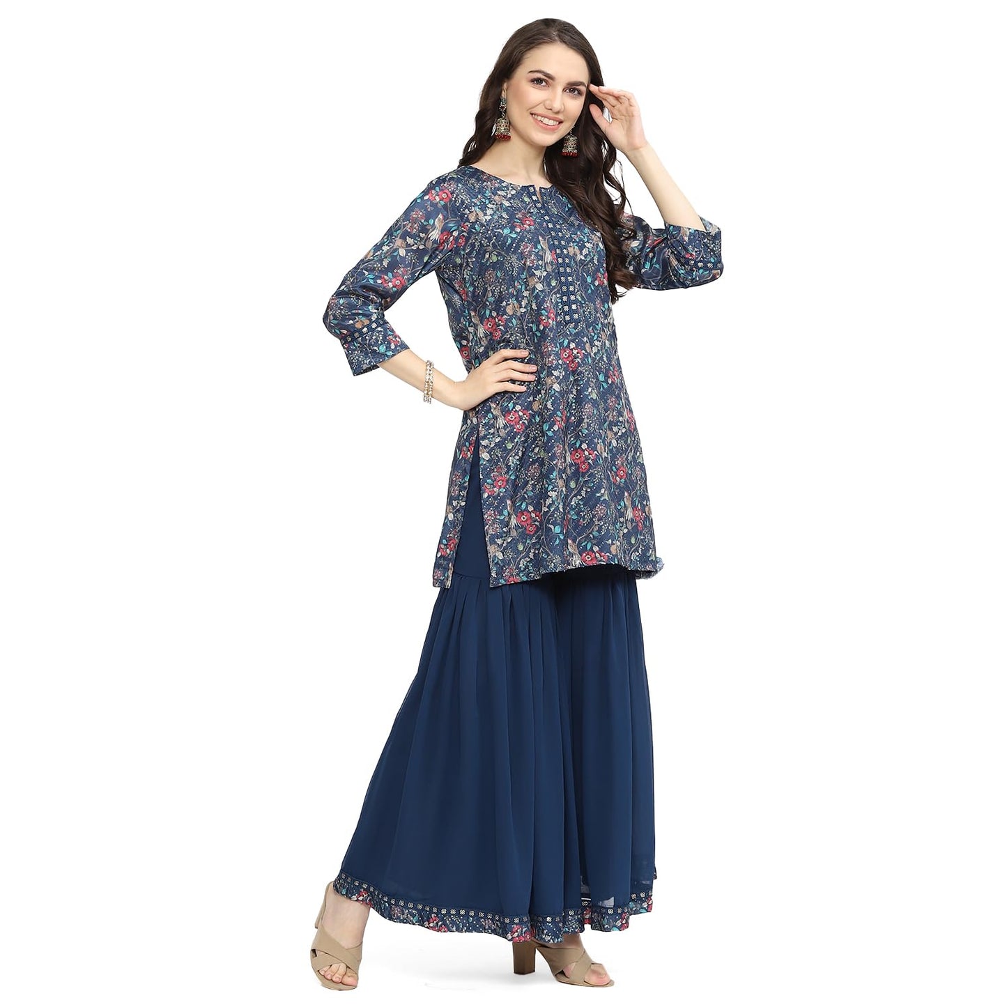 BIBA WOMEN EMBROIDERY STRAIGHT SALWAR KURTA DUPATTA(SKDSITARA8982_TEAL_34)