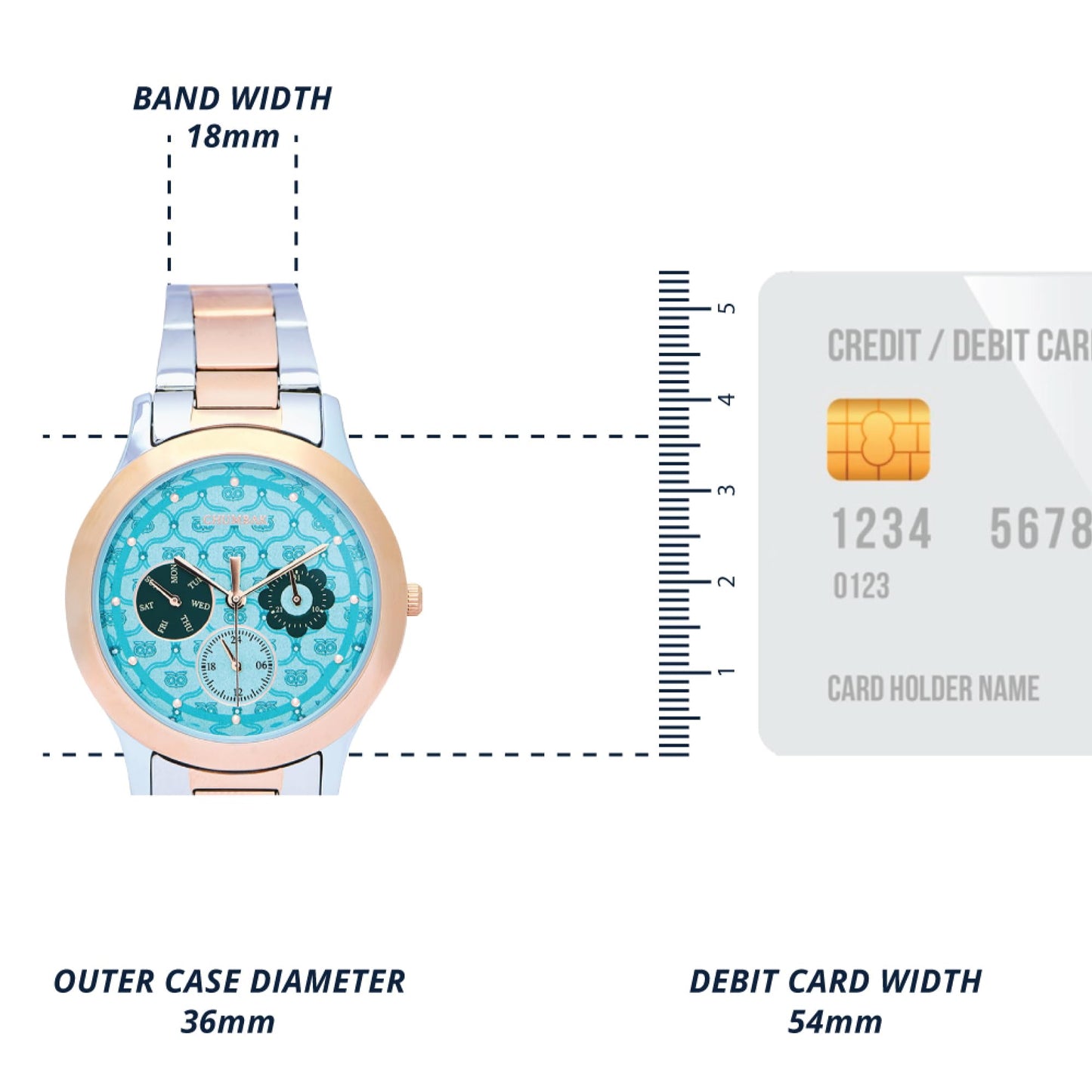 Chumbak Ocean Owl Monogram Metal Watch | Steel & Rosegold Strap with Teal Dial|Stylish Fashion Watch for Casual/Work|Gifts for Women/Girls/Ladies|Wrist Watches for Women