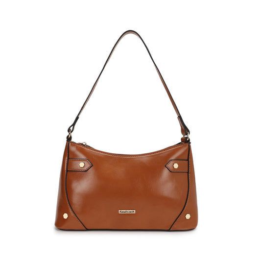 Fastrack Women's Stud Detail Shoulder Bag with Top Zip Closure | Trendy Stitching and Metal Stud Accents, Inner Zip and Slip Pockets | Comfortable Shoulder Strap | Trendy Women's Handbags