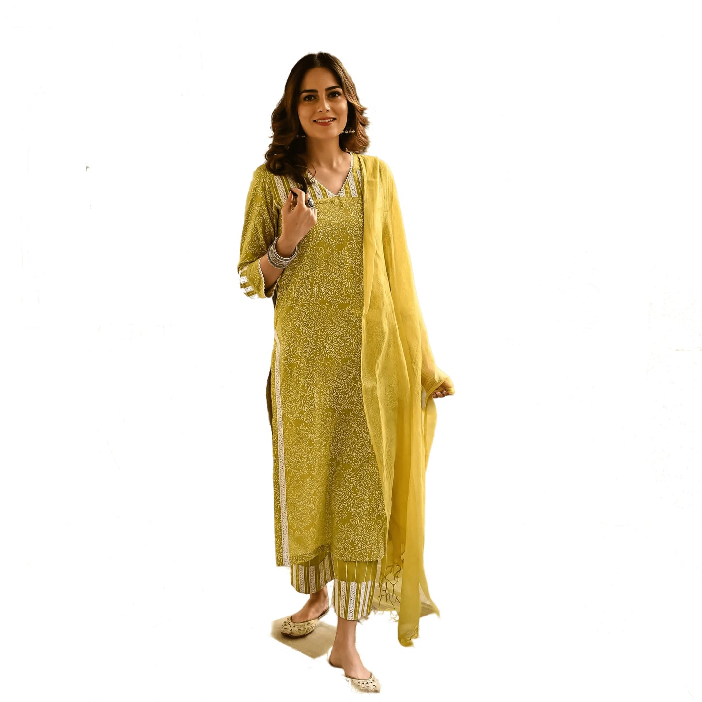 Royal Export Women's Straight Floral Printed Salwar Suit Set Mustard