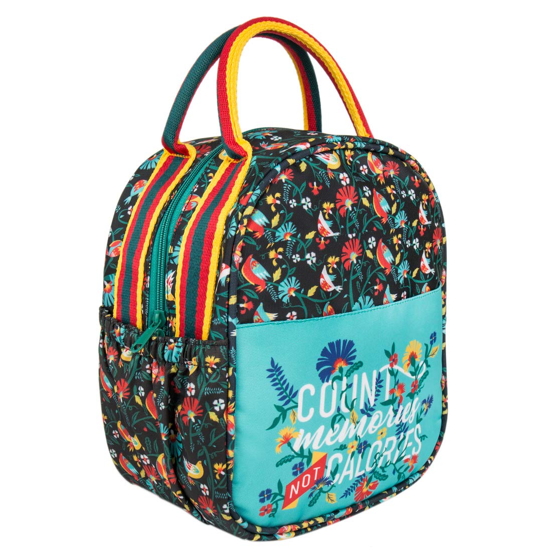 Chumbak Women’s Lunch Bag, Memories Over Calories Collection, Printed Canvas Tiffin Bag with Zipper, Quirky India Design, Stylish Office Lunch Bag, Travel Tote – Black