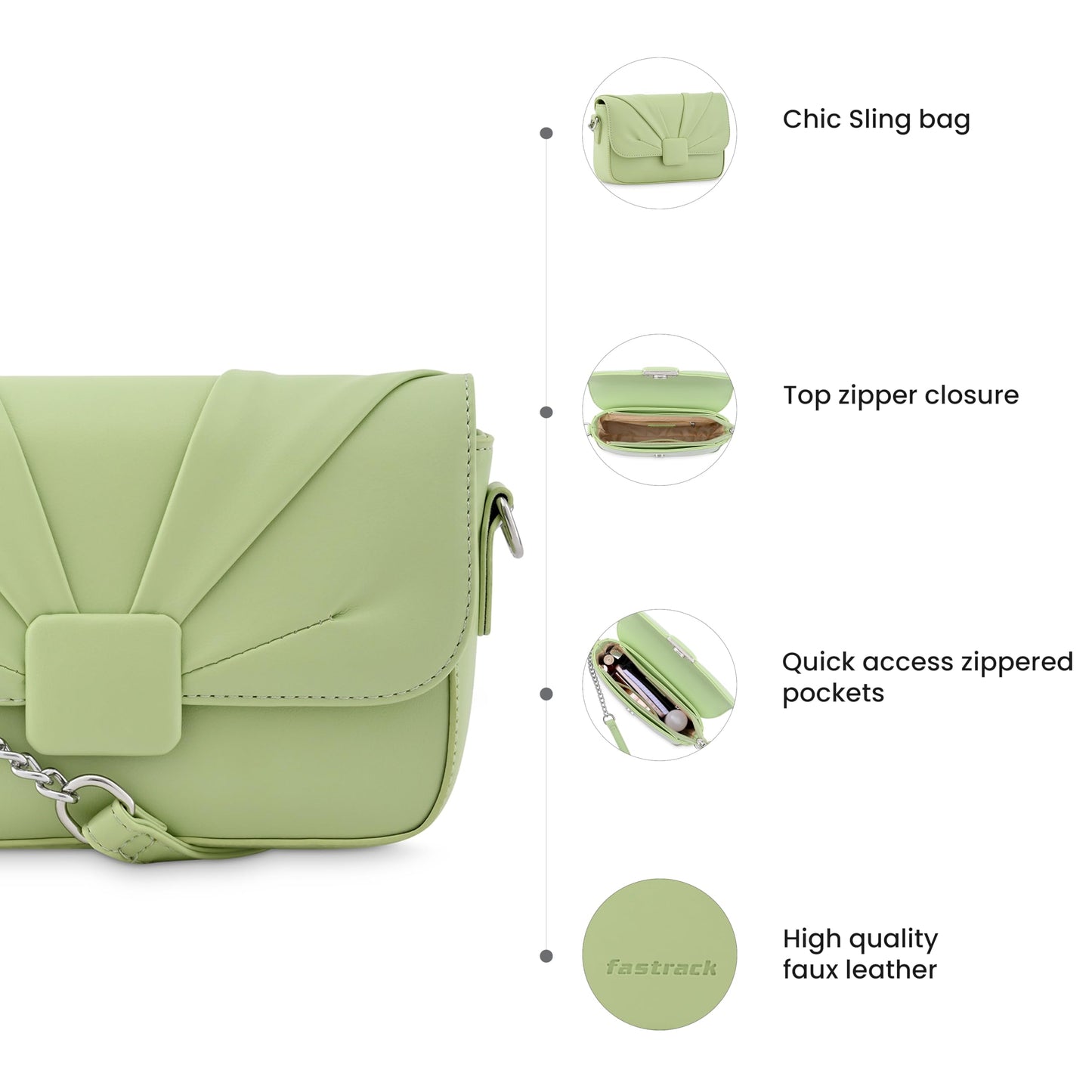Fastrack Sling Bag for Women | Semi PU Handbag with Top Zipper & Button Flap Closure | Stylish Crossbody with Chain Sling Strap for Casual & Party Use
