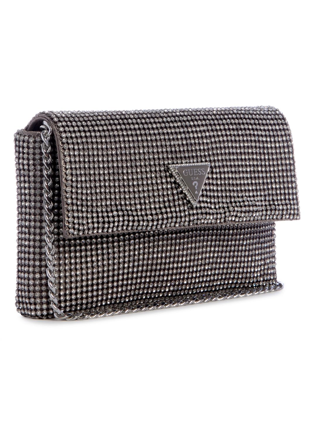 GUESS Silver Embellished Zalina Flap Clutch