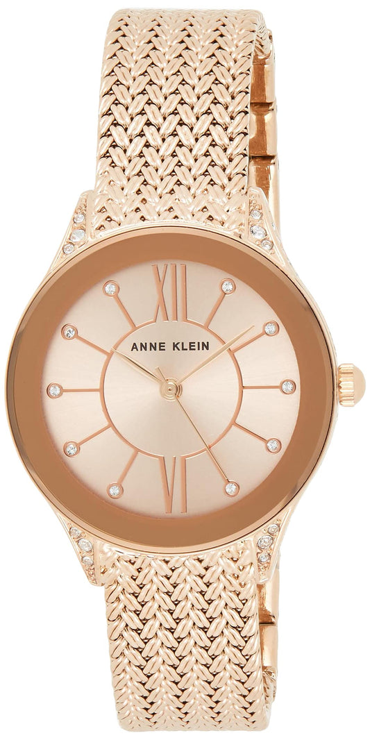 Anne Klein New York Swarovski Crystal Analogue Rose Gold Dial Mesh Women's Bracelet Watch