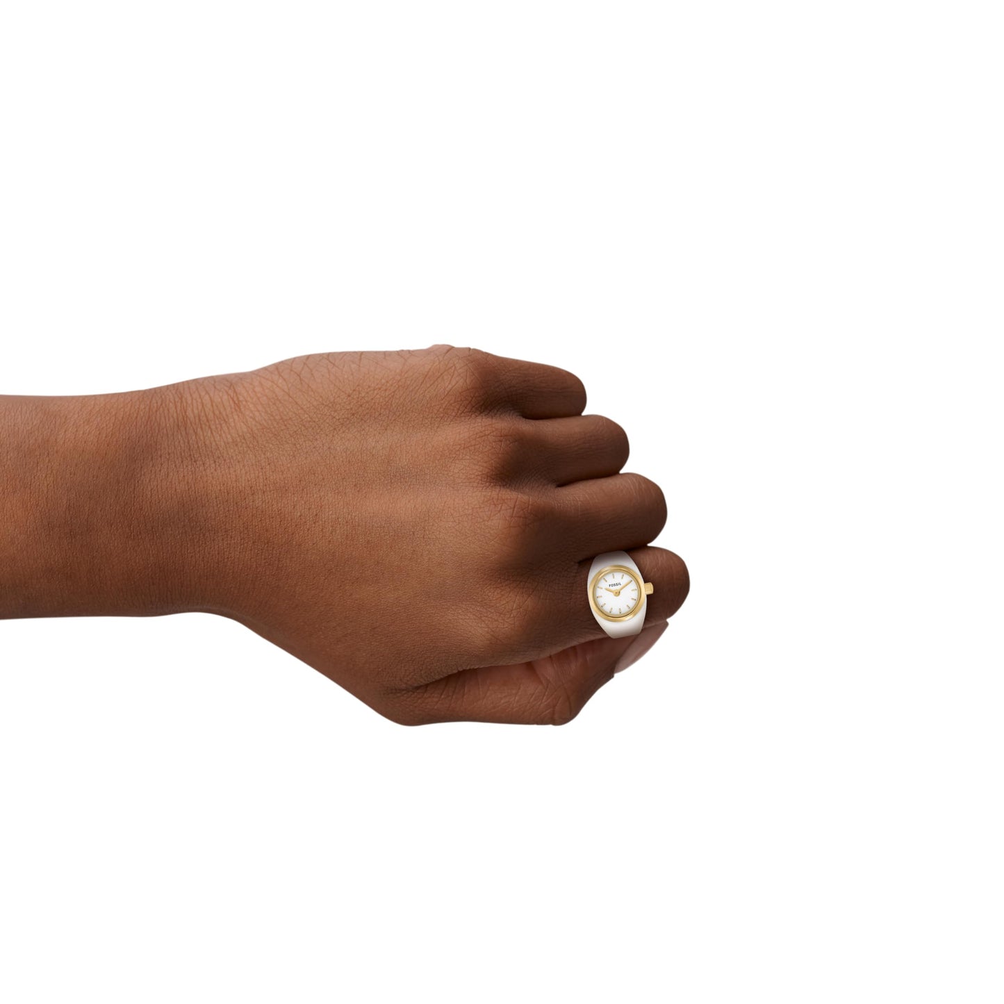 Fossil Analog Women White Gold Watch Ring Quartz Stainless Steel Watch ES5412