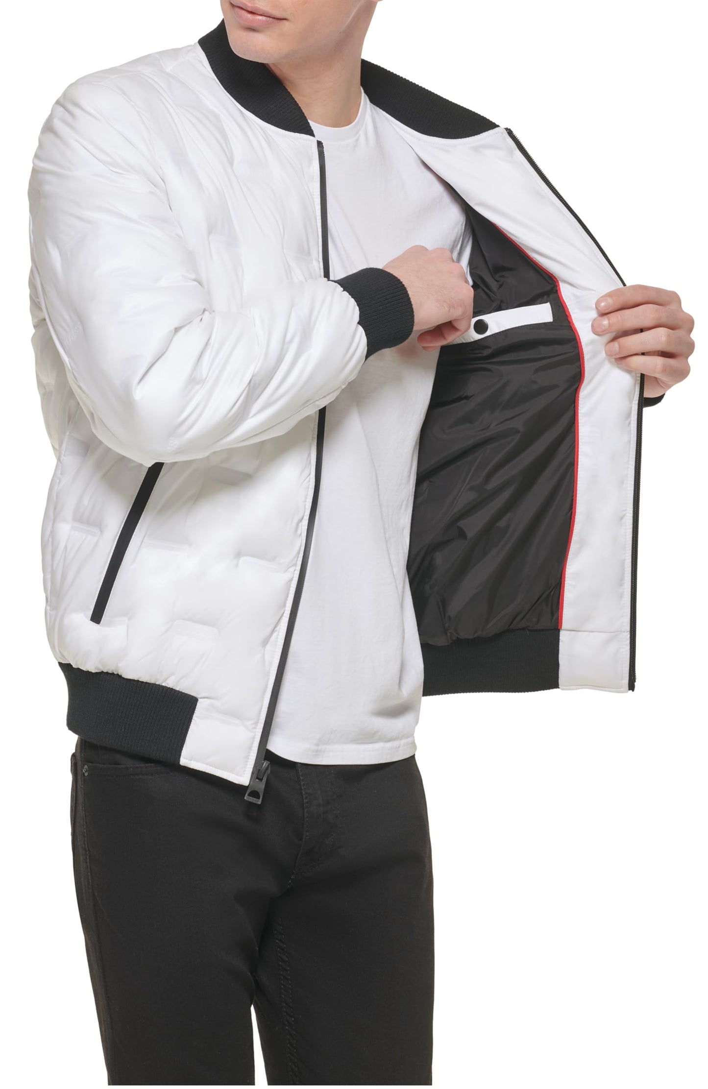 GUESS Men's Warm Rain Resistant Jacket, White, L