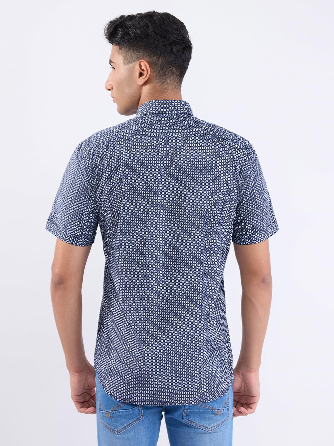 Raymond Men Regular Fit Print Pattern Linen Cotton Blend Semicutaway Collar Full Sleeve Casual Shirt (Size:42)-RCSQ01979-B6 Blue