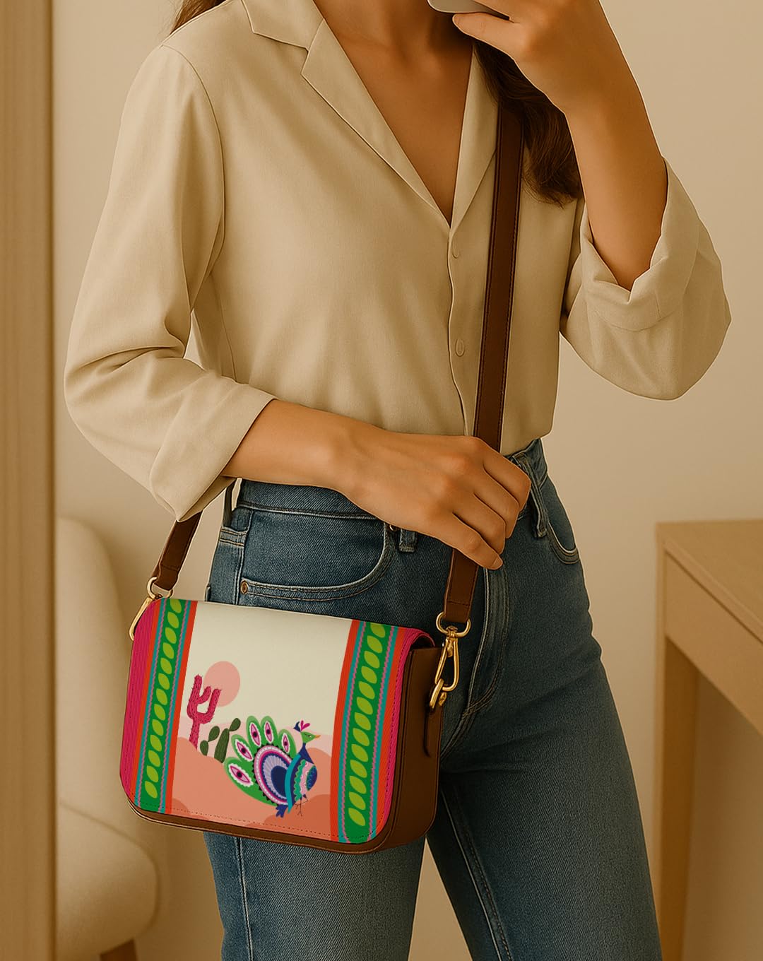 Kalankit Sling Bag | Vegan Leather Sling Bag for Woman, Trendy Crossbody Bags for Women | Everyday Side Bag & Shoulder Purse, Travel Companion & Valentine Gifts for Women | Cactus Clapback