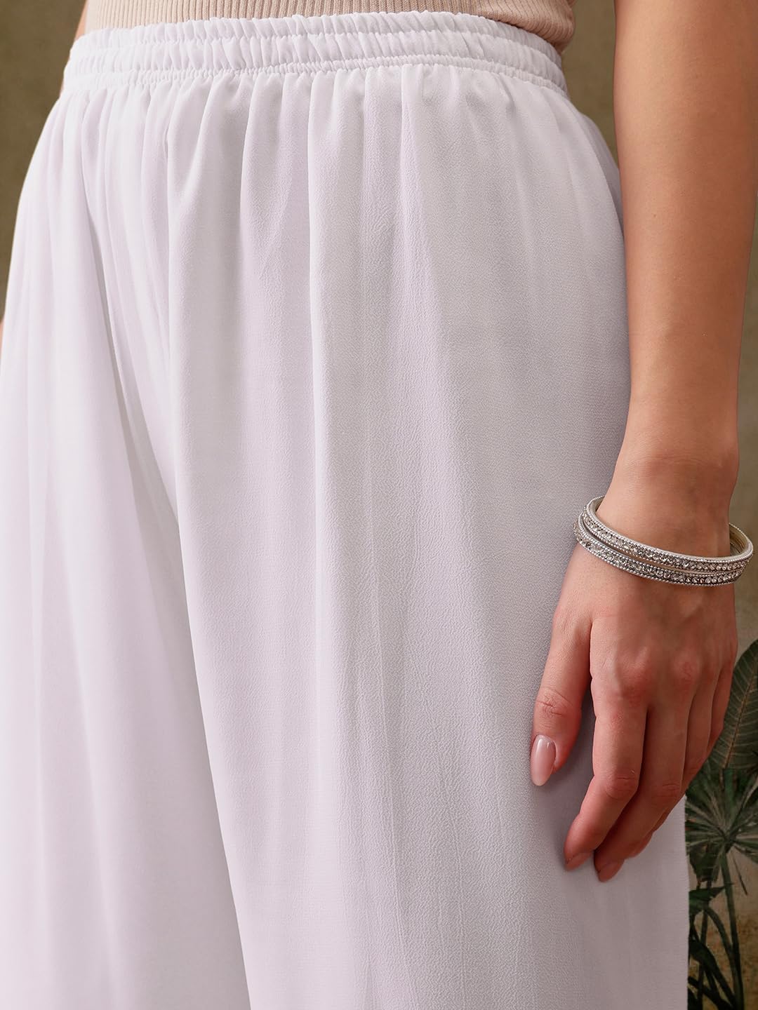 Ada Lucknowi Hand Embroidery Chikankari White Faux Georgette Flared Mid Rise Palazzo for Women A711166 (2XL)