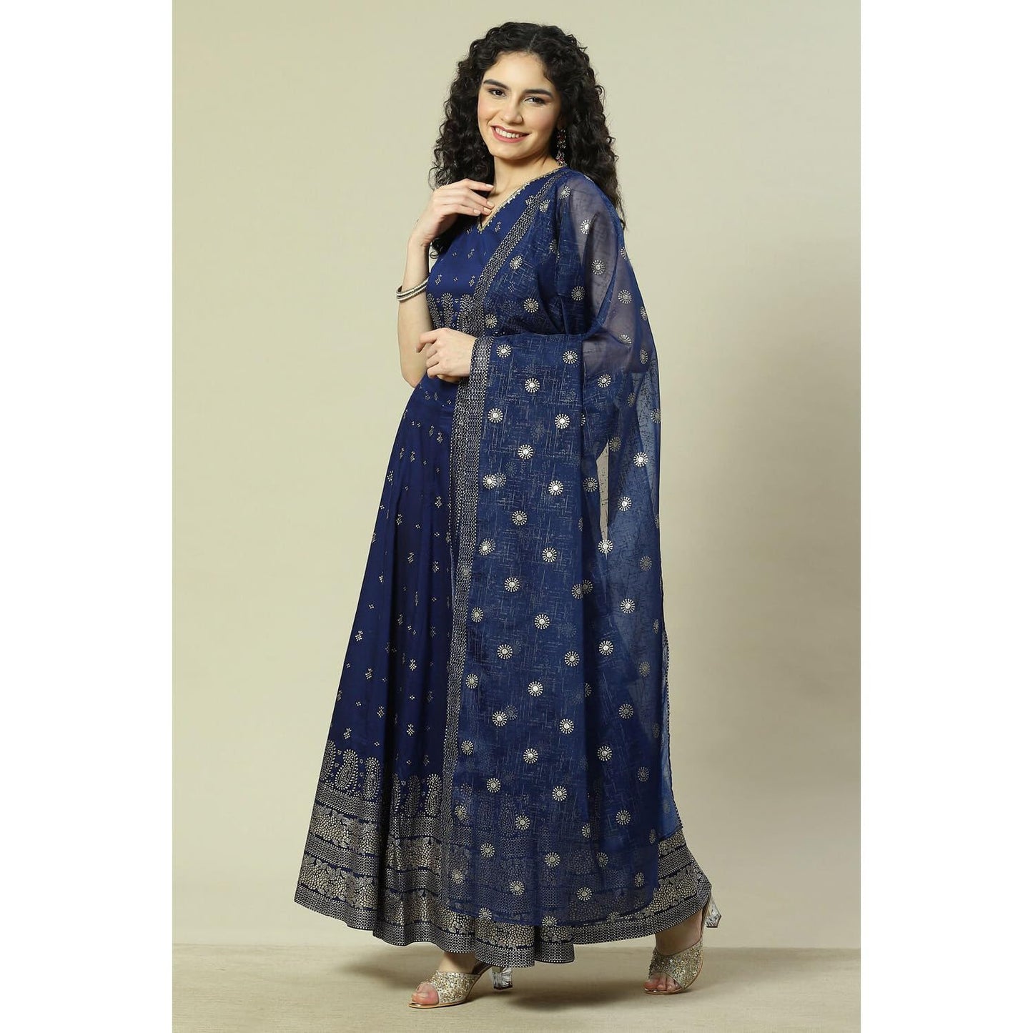 Rangriti Women Indigo Cotton Blend Woven Straight Lehenga Choli Set_42