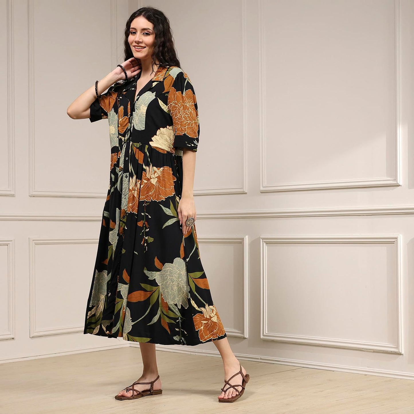 BIBA Women's Rayon Straight Knee-Length Dresses