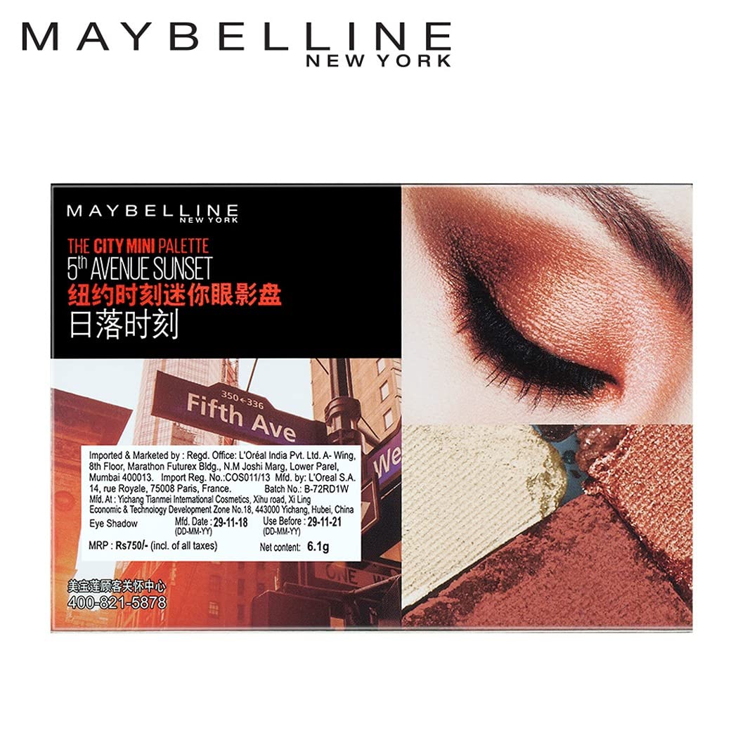 Maybelline New York Eyeshadow Palette, 6 Highly Blendable Shades, Sheer Finish, City Mini Palette, 5th Avenue Sunset, 6.4g