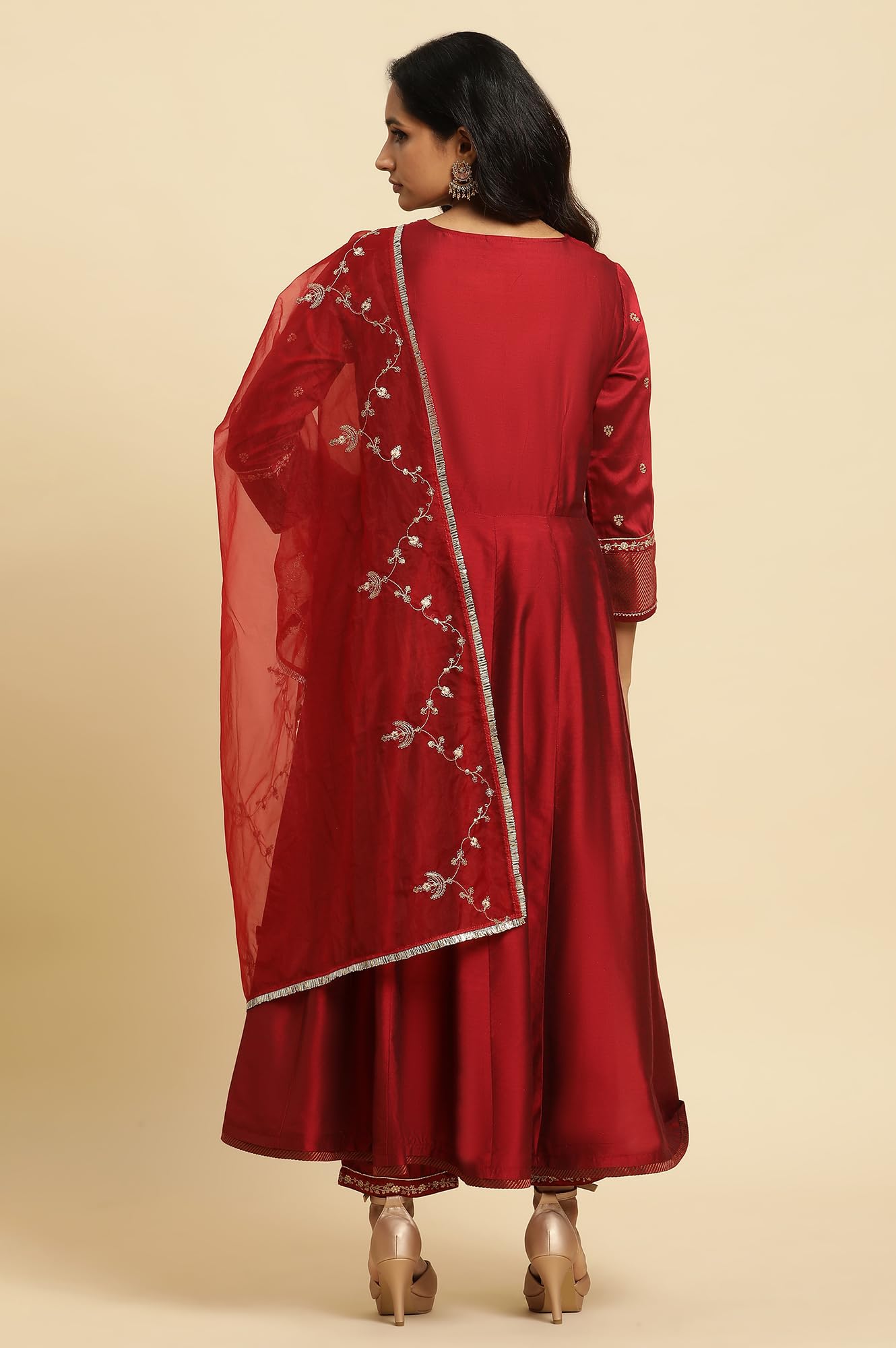 W for Woman Women Rayon Kurti Pant and Dupatta Set_23Auws10267-220298_M, Red