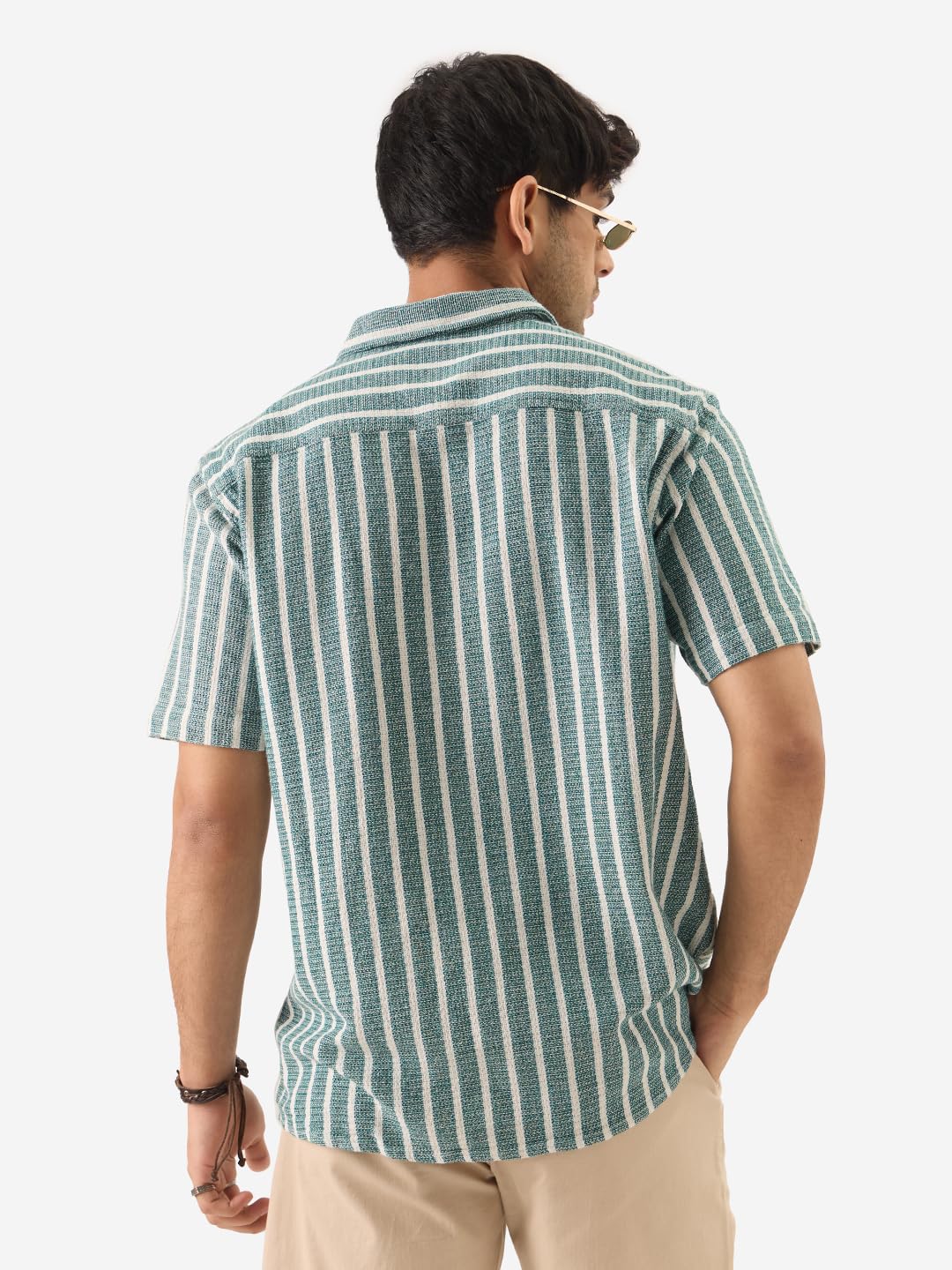 The Souled Store TSS Originals: Stripes Green Printed Men and Boys Collared Long Sleeve Button Down Regular Fit Shirts Shirts Casual Button-Down Half Sleeve Printed Graphic Short Sleeve Casual