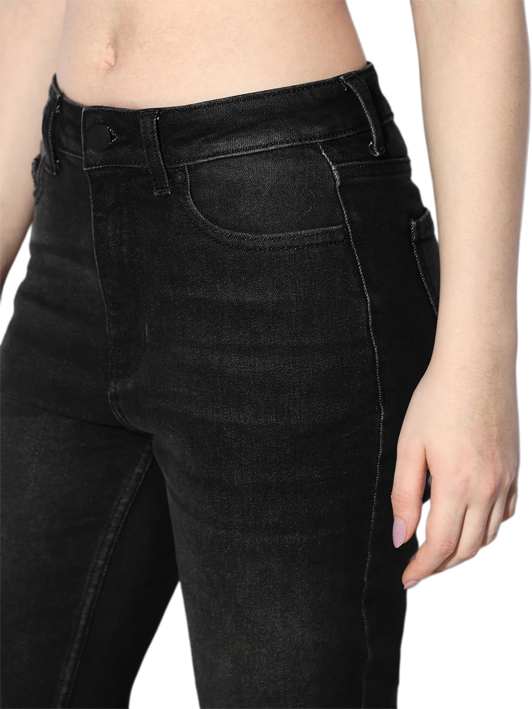 ONLY Women Cotton Blend Stretchable Mid-Rise Slim Fit Black Jeans