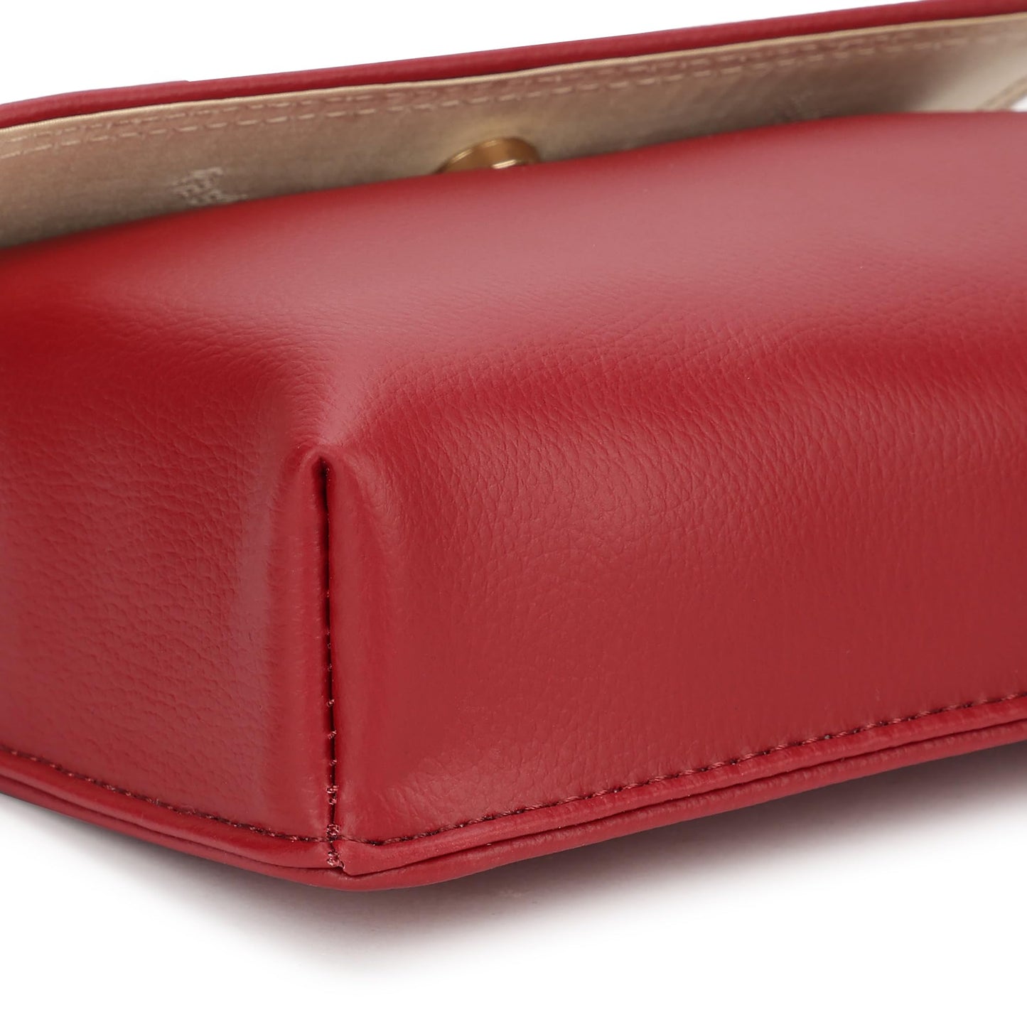 Fastrack Womens Chain Detail Sling Bag In Faux Leather With Flap & Button Lock-Stylish Crossbody With Metal Accents On Strap-Trendy Small Bag,Red