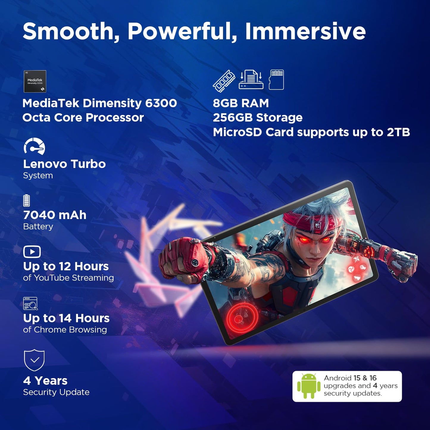 Lenovo Idea Tab Smartchoice |11-inch 2.5K Clear Display, 90Hz Refresh Rate, 8GB RAM, 256GB ROM| MediaTek Dimensity 6300| 7040mAh Battery|4 Speakers| USB-C |Wi-Fi + 5G |AI-Enabled, Luna Grey