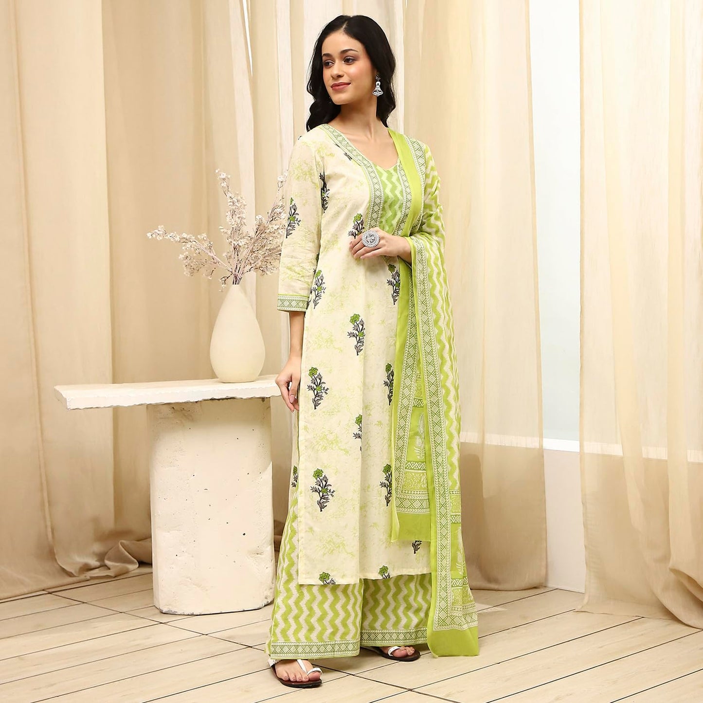 BIBA Women's Assorted Cotton Hand Block Print Unstitched Suit Set