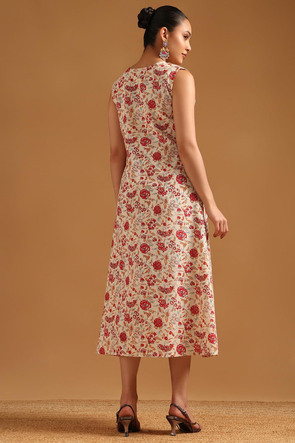 Soch Womens Red Cotton Flex Botanical Dress with Tassels