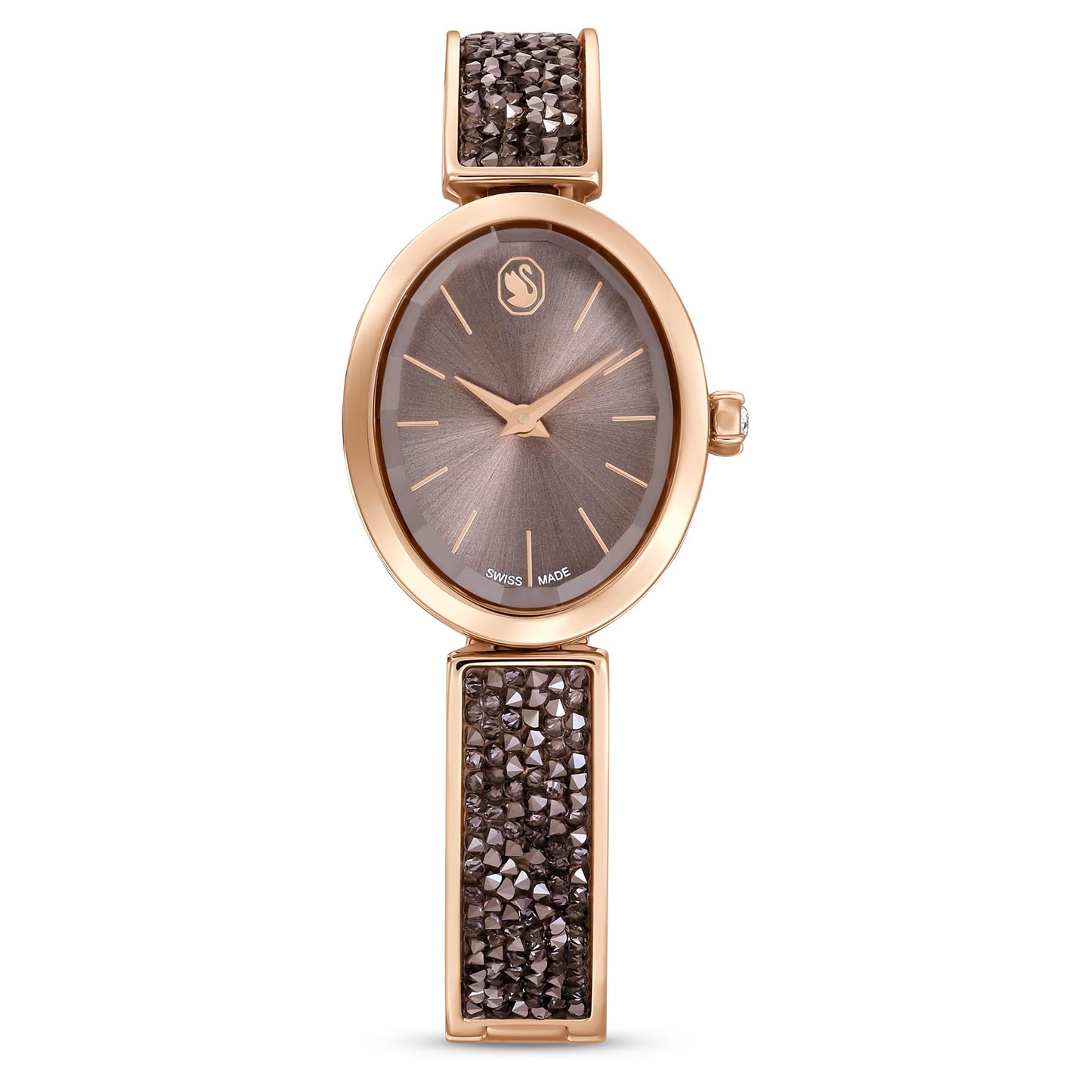 Swarovski Crystal Rock Oval Watch, Swiss Made, Crystal Bracelet, Gray, Rose Gold-Tone Finish