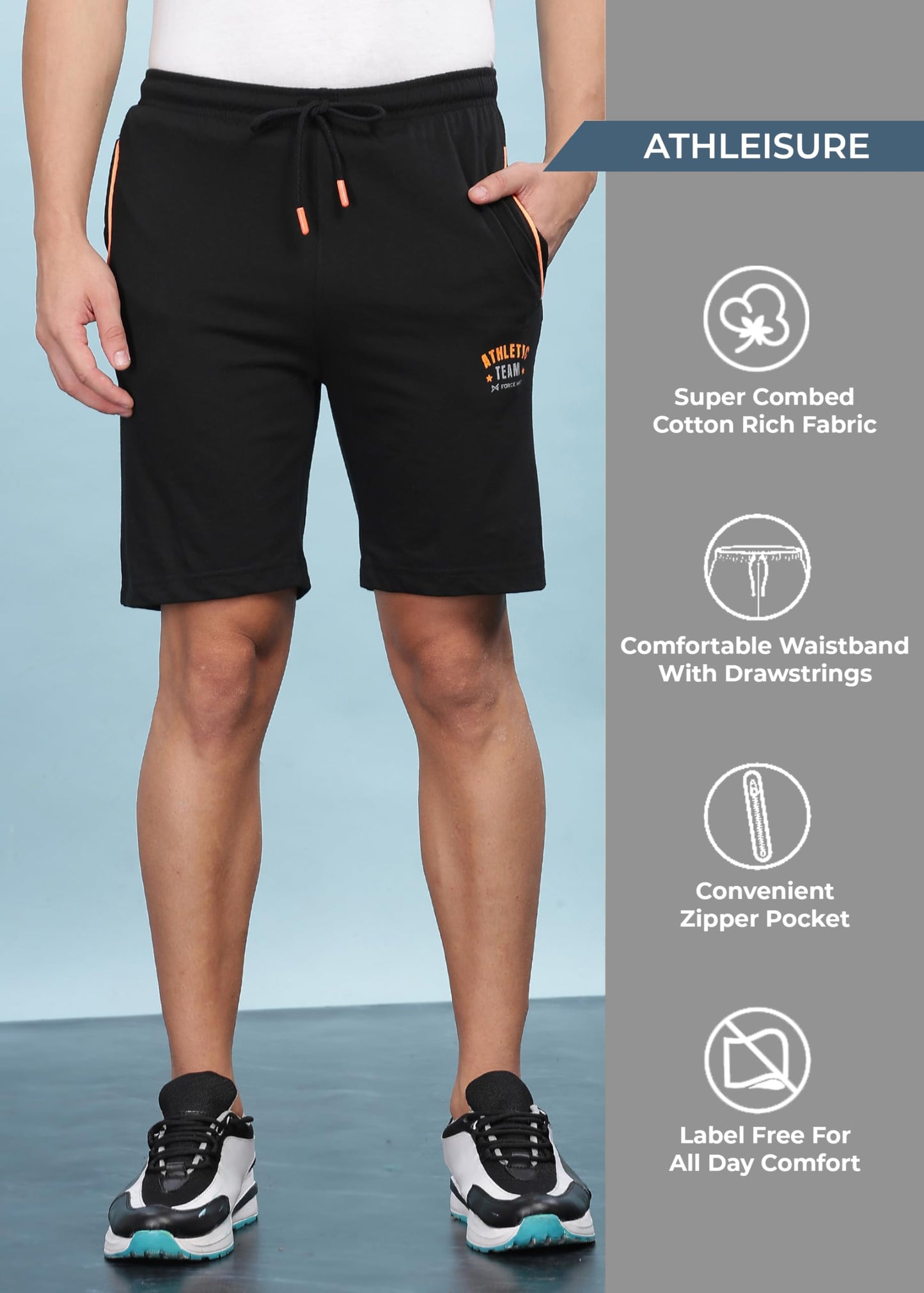 Force NXT Super Combed Cotton Mens Solid Shorts Black
