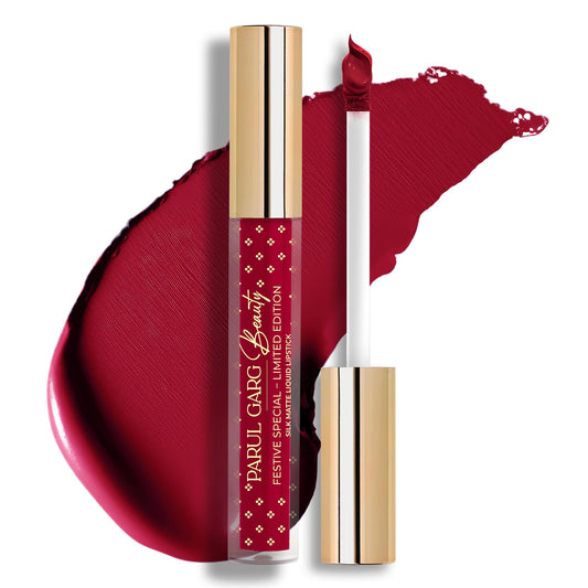 Parul Garg Beauty Silk Matte Liquid Lipstick | Long-Lasting & Smudge-Proof | Soft Matte Finish | Vegan & Clean Beauty | Hydrates with Shea Butter & Vitamin E (Suhaag, 2.5ml)
