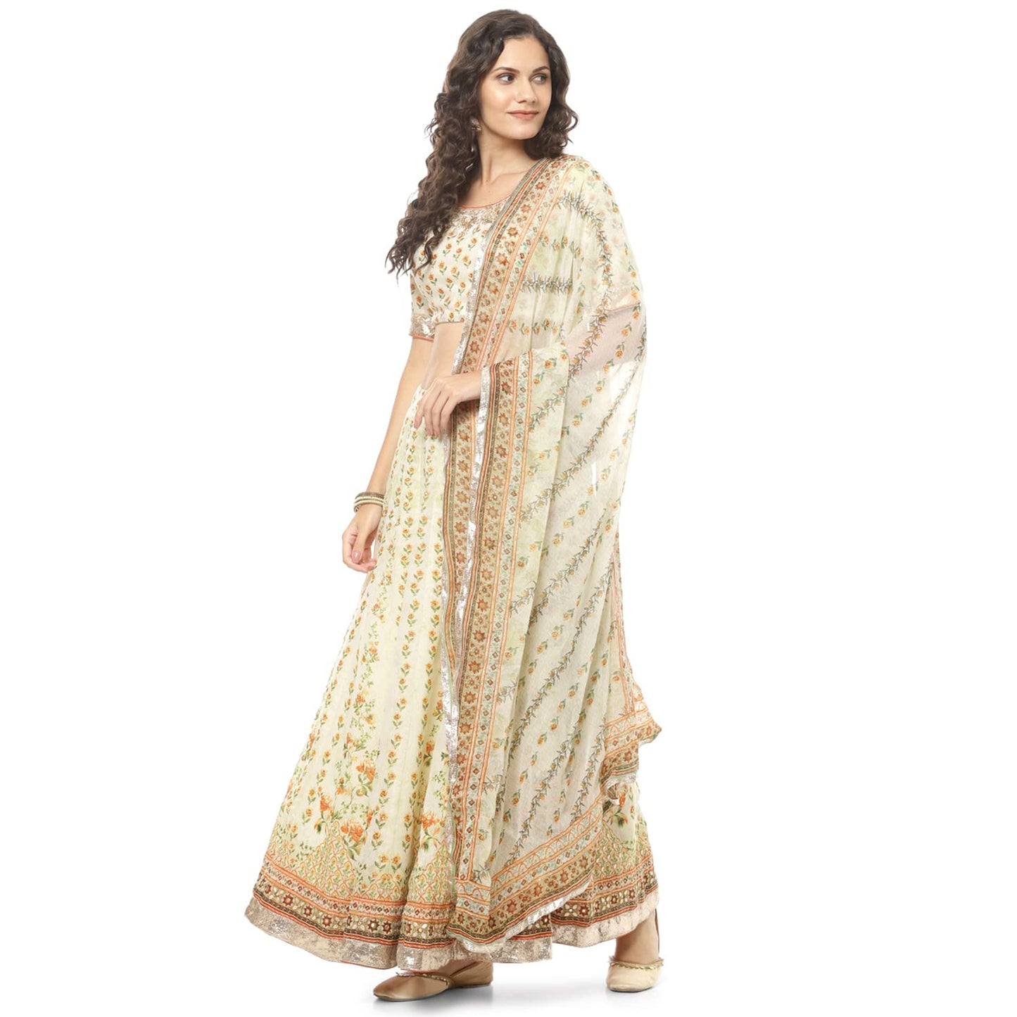 BIBA WOMEN PRINTED RELAXED SALWAR KURTA DUPATTA(SKDSHAHI PH7972_CREAM_32)